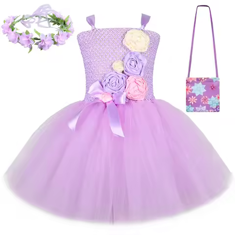 Lavender Flowers Girls Isabella Tutu Dress Up Clothes Halloween Encanto Princess Costume for Kids Fa