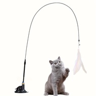 Interactive clock and feather stick-long sucker rod for exciting game time adventure, toy cat amused