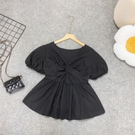 Áo Babydoll Bigsize Nữ Áo Kiểu Dáng Peplum Cổ Tim Tay Bồng Vạt Xòe Tôn Dáng Cho Chubby A289