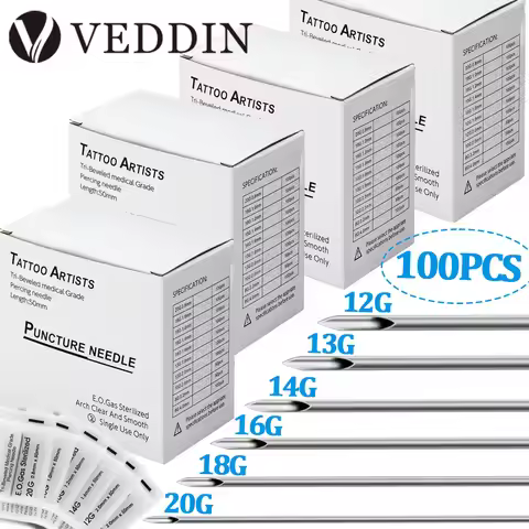 100pcs Piercing Needle 12G 13G 14G 16G 18G 20G Painless Piercing Beauty Needle for Ear Nose Lip Nave