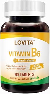 Lovita Vitamin B6 (Pyridoxine Hydrochloride) 80mg, Timed Release, 8 Hours Sustained, Support Cardiov