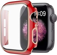 WETAL Hard Protective Cover Compatible with Apple Watch Case Series 6 / SE / Series 5 / Series 4 40mm 44mm with Built in HD Clear Tempered Glass Screen Protector (44mm Red)