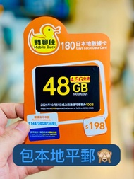 📨📦優惠包平郵📨📦🌟鴨聊佳🌟 中國移動 MobileDuck 4.5G 48GB 本地180日 數據卡 Data Sim