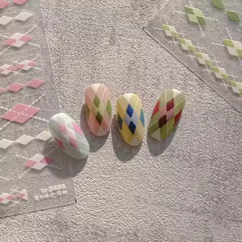 5Dcolor-blocked plaid nail stickers high-quality nail art decoration stickers exquisite nail sticker
