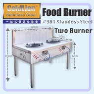 Stainless Steel Two Burner Food Court Burner Periuk Gas Stove Kwali Range Dua Dapur Warung Double St