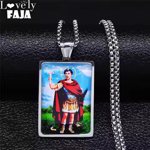 Archangel St. Expedite Saint Amulet Necklace Protect Me Saint Expeditus Stainless Steel Christianity