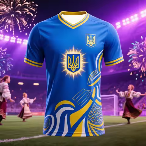 Ukraine Trident Emblem Soccer Jersey T-Shirt for Men Women, Blue Yellow National Flag Style Casual S