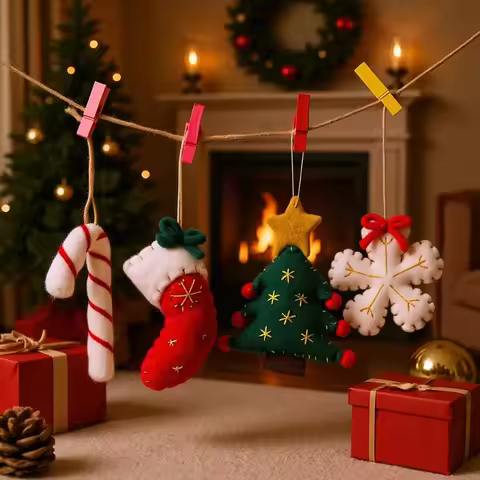 1PCS Christmas Hanging Ornament Fabric Material Christmas Hanging Ornament Plush Fabric Snowflake Ch