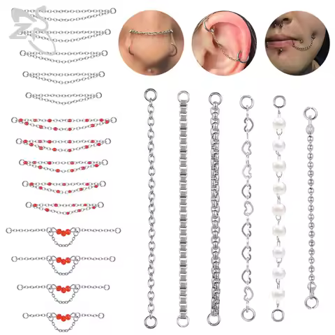 ZS 1 Piece 17-50MM Stainless Steel Nose Stud Chain Ear Helix Cartilage Tragus Piercing Tassel Double