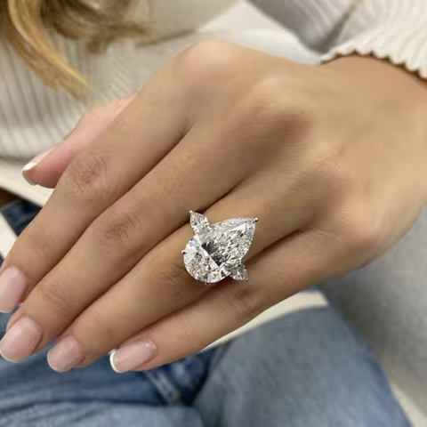 10CT Main Stone Lab Grown Diamond Women Ring CVD DEF VS-VVS IGI Certified Pear Cut 3 Stones Platinum