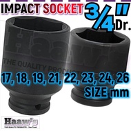 3/4 INCH 17mm 18mm 19mm 21mm 22mm 23mm 24mm 26mm - IMPACT LONG SOCKET - 17 18 19 21 22 23 24 26 3/4"