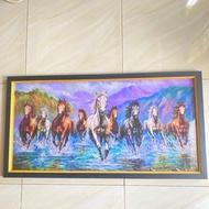 Wall decoration plus painting frame printed with 9 running horses, size 100x50cm