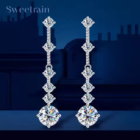 Real Moissanite Long Tassel Earrings For Women Orginal 925 Silver Plate Pt950 3CT Lab Diamond Beatin