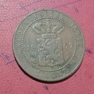 Koin kuno Nederlandsch Indie 1 cent 1907 Hindia Belanda coin TP5ys