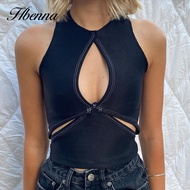 Hbenna Y2K Crop Top Sleeveless Cut Out Tank Top Hole Sexy Patchwork Crop Top Women Slim Vest Cotton Fashion Summer Streetwear