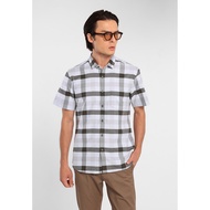 KEMEJA MANZONE - Men's Short Sleeve Shirt Sergev 02 Modern Fit - Olive Oxford Checkered Shirt