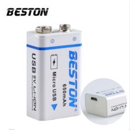 Beston - 9V 650mAh 內置USB 可充電 鋰電池 (白色)