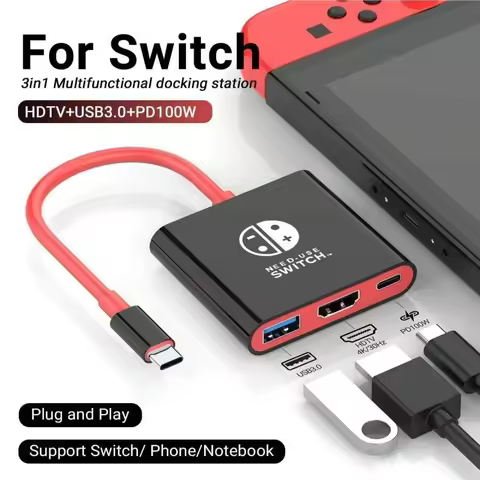Portable Switch Docking Station TYPE-C Hub with HDMI and USB 3.0 Perfect for Travel and Gaming