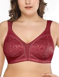 Women's Full Coverage Plus Size Comfort Minimizer Bra Wirefree Non Padded(RED,46DDD)