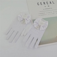 Kids Girls Faux Pearl Fishnet Gloves G6