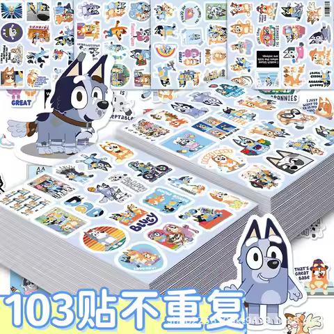 brewie Wholesale 103Pcs Cute Bluey Stickers Cartoon DIY Decals for Phone Case Water Bottle Luggage J
