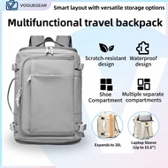Expandable Travel Backpack 28-38L, 15.6" Laptop & Shoe Bag, Waterproof, Quick Access