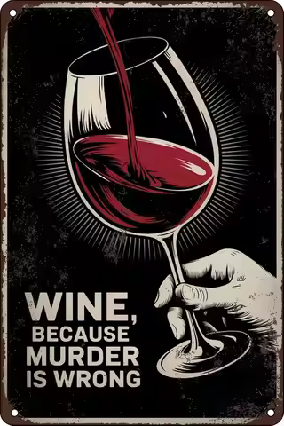 1c,Wine Because Murder is Wrong Funny Metal Tin Sign Vintage for Cafes Club Pub Man Cave Bar Sign Wa