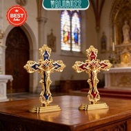 VLB Standing Crucifix Saint Benedict Metal Crucifix Cross Ornament Decoration Car and Office