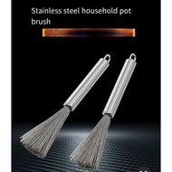 304 pot brush kitchen long stainless steel cleaning brush pot artifact household hanging wire pot dish brush.