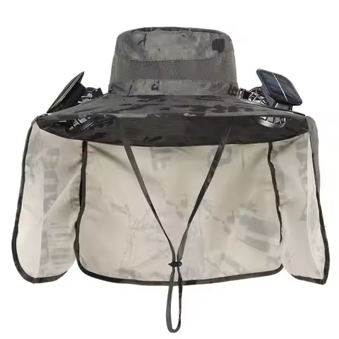 Wide Brim Solar Fan Hat with 2 Solar Fan With Neck Flap Sun Hat Breathable Sun Protection Bucket Hat