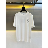 YSL Letter Embroidered Pure Cotton Short-sleeved T-shirt For Men And Women, High-end Trendy Brand, Simple Round Neck