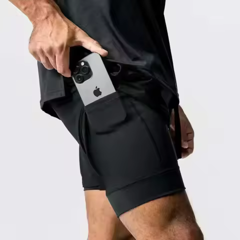 Summer new running shorts men's gym sports shorts 2-in-1 quick drying exercise training gym fitness