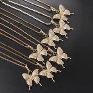 Butterfly pendant necklaces para sa mga kababaihan hindi kinakalawang na asero Cuban link chain chok