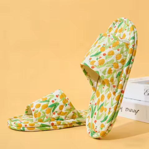 Summer Women Home Slippers Soft Cotton Floral Floor Shoes Antislip Indoor Slippers Fashion Lightweig