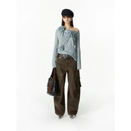 KYE.Str 2025 A/W Korean Style Women's 3D Flower Off-Shoulder Shirt – Personality Y2K Long Sleeve Sli