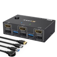 Dual Monitor KVM Switch 4K@60Hz,USB3.0 HDMI+Displayport KVM Switch for 2 Computer Share 2 Monitor an