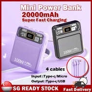 ⭐🇸🇬 READY STOCK Mini powerbank 20000mAh 100W PD super fast charging with 4 cables Large capacity portable power bank