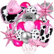 Hungdao 23 Pcs Cowgirl Theme Party Balloons Set Cow Print Cowgirl Hat Boot Pink Silver Star Balloons