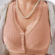 Womens Cotton Front Buckle Bra Wireless Cup B/C Size #36-46 Bra Suite For Middle-aged / Nursing Bra