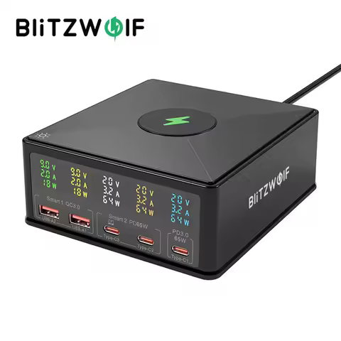 BlitzWolf 868H 160W 5-Port USB PD Desktop Charger Dual USB-A QC3.0+Dual PD65W Type-C+65W Type-C PD3.