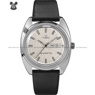 TIMEX TW2U87900 Unisex Watch Q Timex 1978 Reissue Day-Date 37mm Quartz Leather Strap Silver Black *O