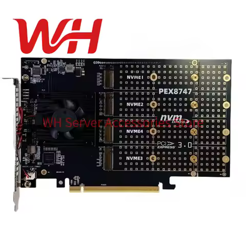 4-port M.2 NVMe Solid State Drive PCIe x16 Adapter with PLX8747 PCI-E 3.0 x16 Switch to 4 SSD for De