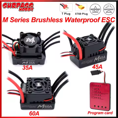 Surpass Hobby M35A 45A 60A Waterproof Brushless ESC Speed Controller 2-3S for 1/10 1/12 1/14 1/16 RC
