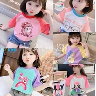 AT21-[tomnaukid] Girls' short sleeve t-shirt with mixed sleeves for girls - Size 9-40Kg