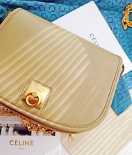中古美品 CELINE 杏綠馬蹄半月包馬鞍包單肩包斜背包斜揹包斜挎包