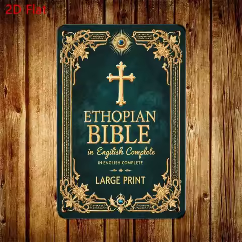 Ethiopian Holy Bible Large Print English Version Gold Embroidered Cover with Blue Gemstone Cross Flo