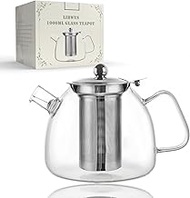 LIBWYS 1000ml(34oz) Glass Teapot, Teapot with Removable Infuser, Stovetop Safe Tea Pot made of Heat-