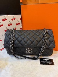 黑卡20開 香奈兒/Chanel 黑色荔枝紋牛皮 銀扣 CF系列 easy coco 機場包 31cm