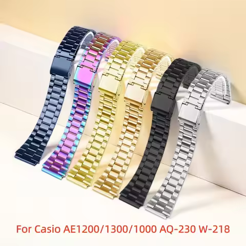 Convex Metal 18mm Watch strap For Casio AE1200/1300/1000 AQ-230 W-218 Stainless steel Waterproof Wat