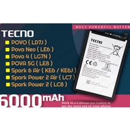 TECNO POVA 3 4 5G Neo LE8 LE6 Ld7j 5 Pro Spark 6 Air Power 2 LG7n LC8 LI9 Battery BL58BT BL-58BT 58D